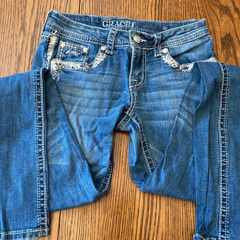 grace in LA western riding jeans, worn but in good shape